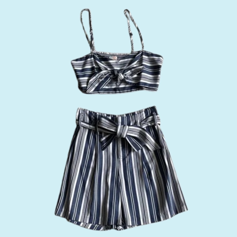 Gianni Bini Blue Striped Top & Skirt Set Two-Piece Summer Set Nautical XS White